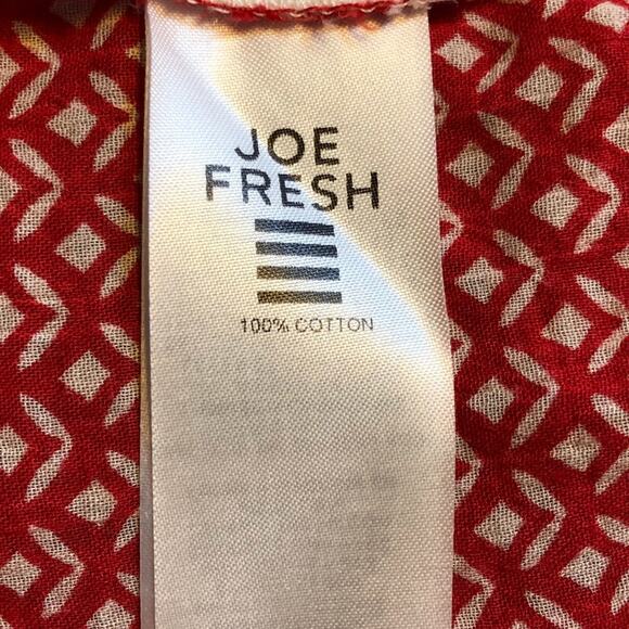 Joe Fresh Red White Tribal Print Boho Style Racerback Top Tassel Front TIe - Picture 9 of 16